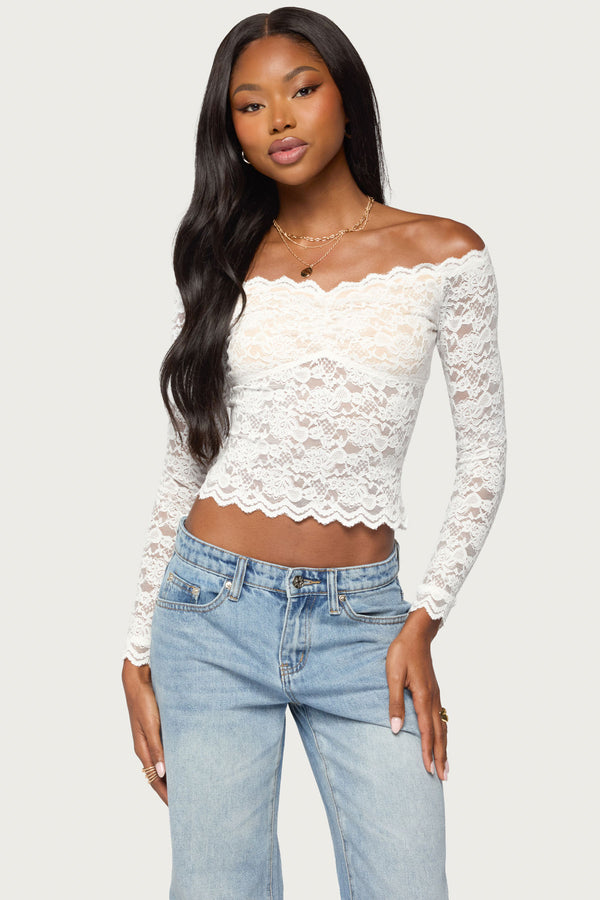 Thaia Sheer Lace Long Sleeve Top view 1