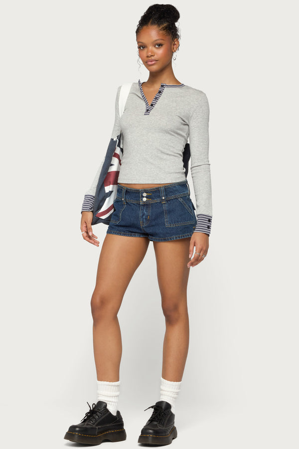 Nakia Contrast Stripey Henley Top view 2