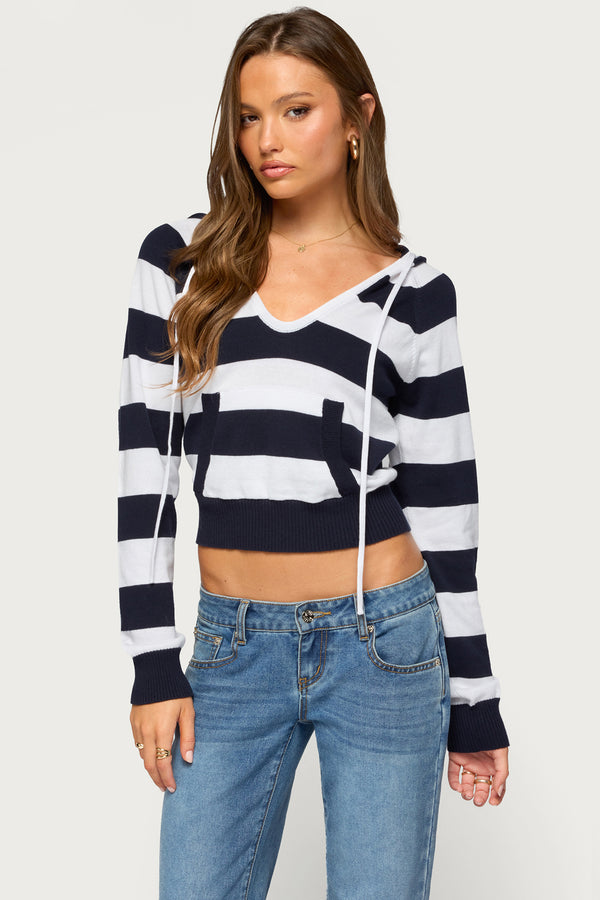 Taylin Hooded Striped Knit Top view 1