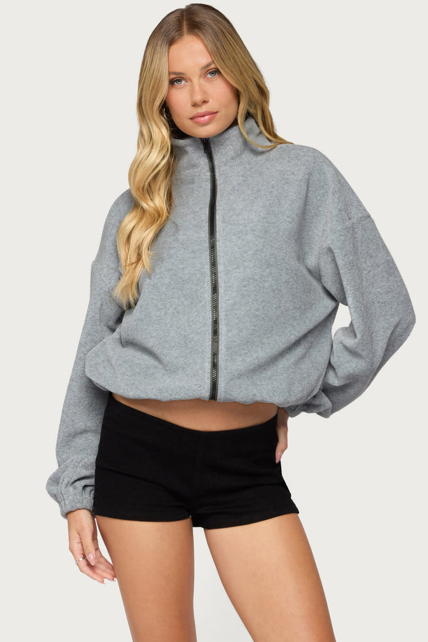 Olysa High Neck Oversized Fleece Jacket view 1