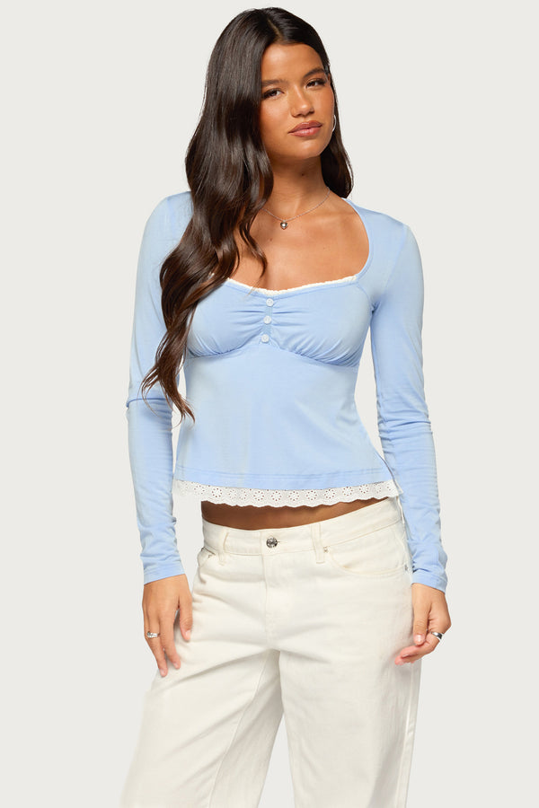 Erla Lacey Long Sleeve Babydoll Top view 1