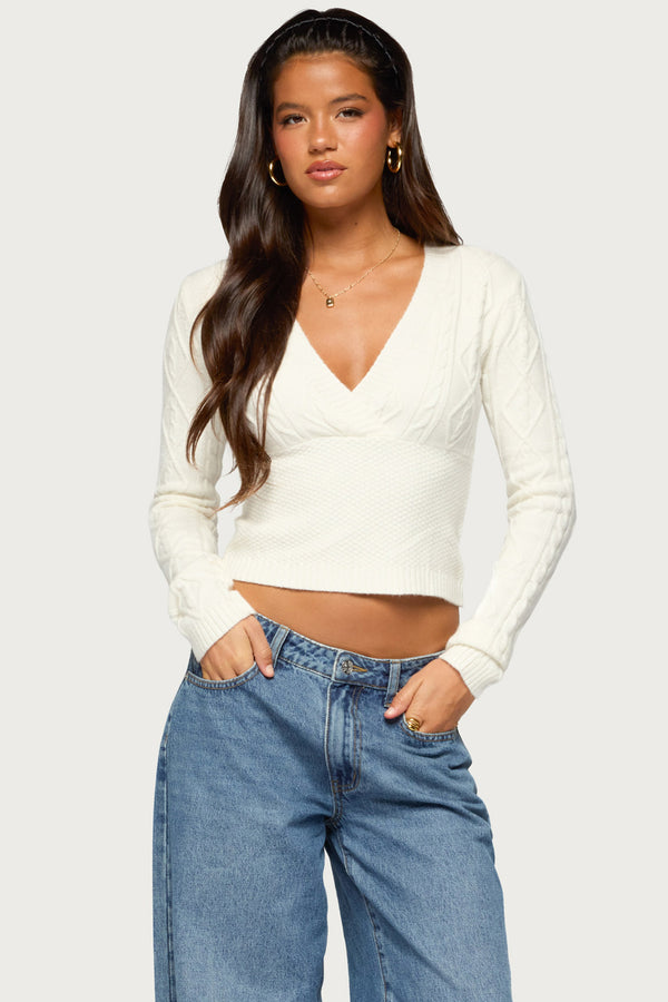 Kitti V Neck Cable Knit Sweater view 1