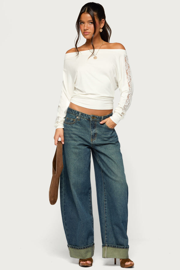 Breda Lacey Off Shoulder Long Sleeve Top view 2