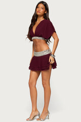 Feila Cropped Beaded Chiffon Top