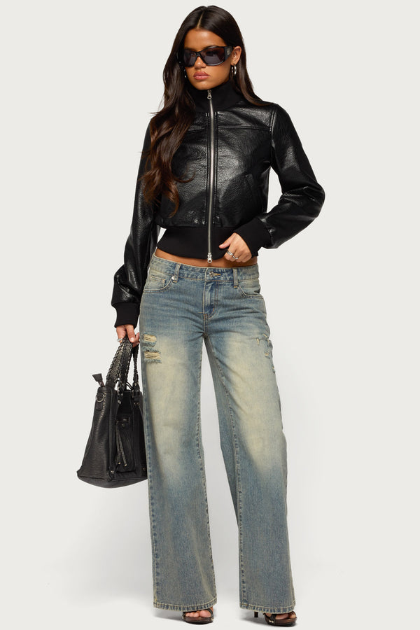 Reara Ribbed Faux Leather Jacket view 2