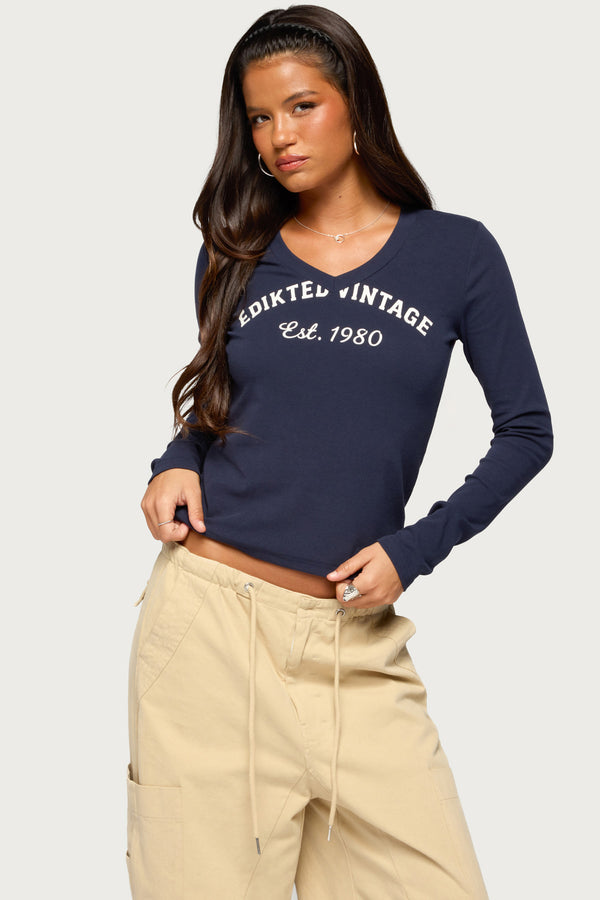 1980 Vintage V Neck Top view 1