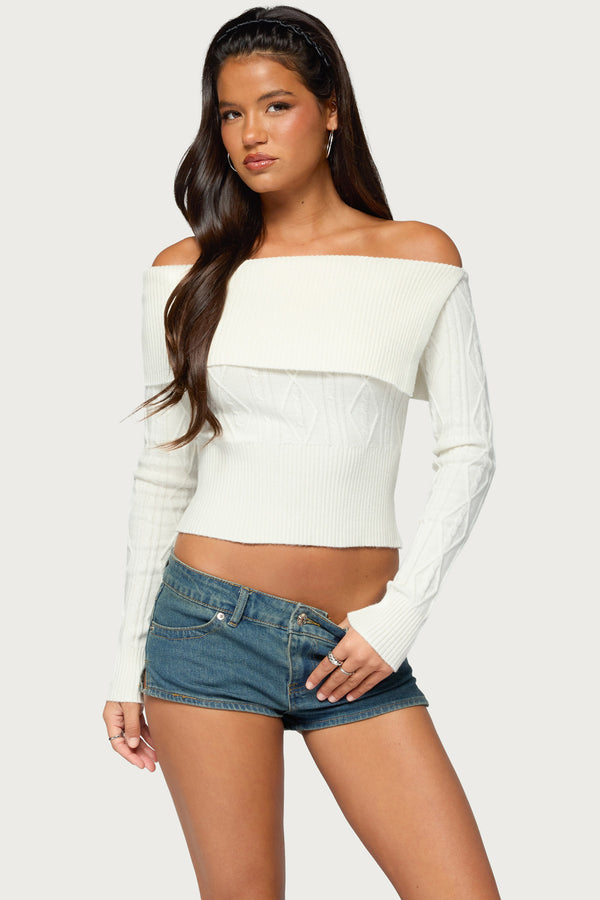 Saeva Off Shoulder Cable Knit Sweater view 2