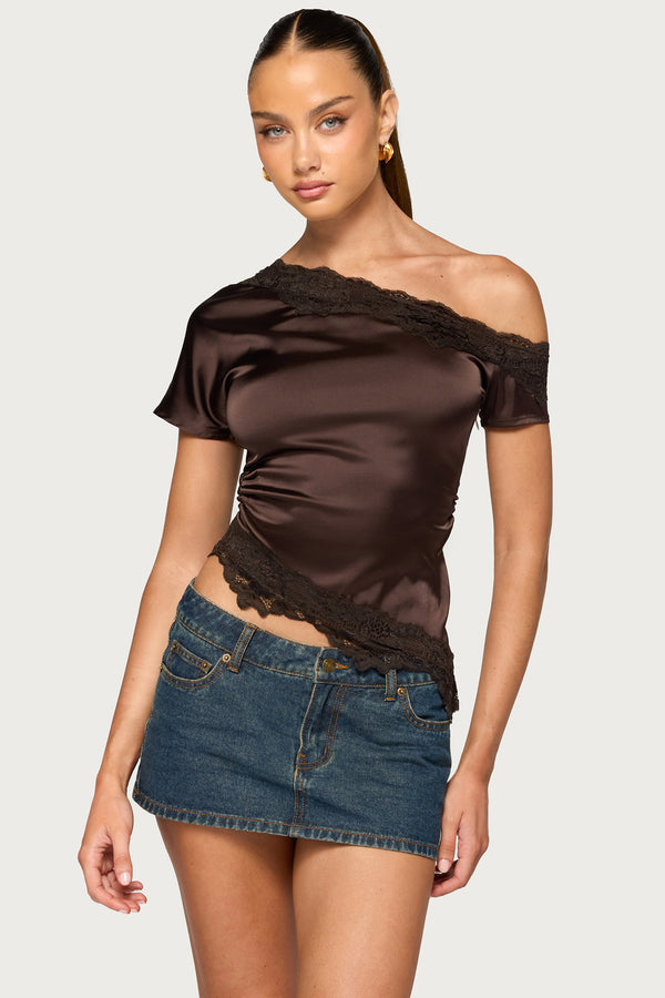 Dovie Satin Effect Lacey Off Shoulder Top view 1