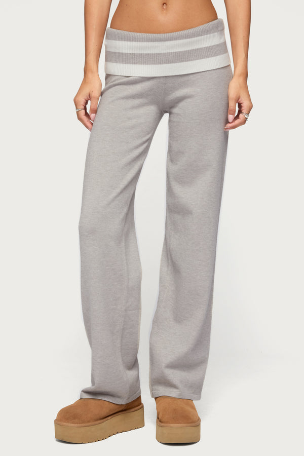Rasha Striped Foldover Knit Pants view 2