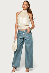 Kyley High Neck Backless Sequin Top