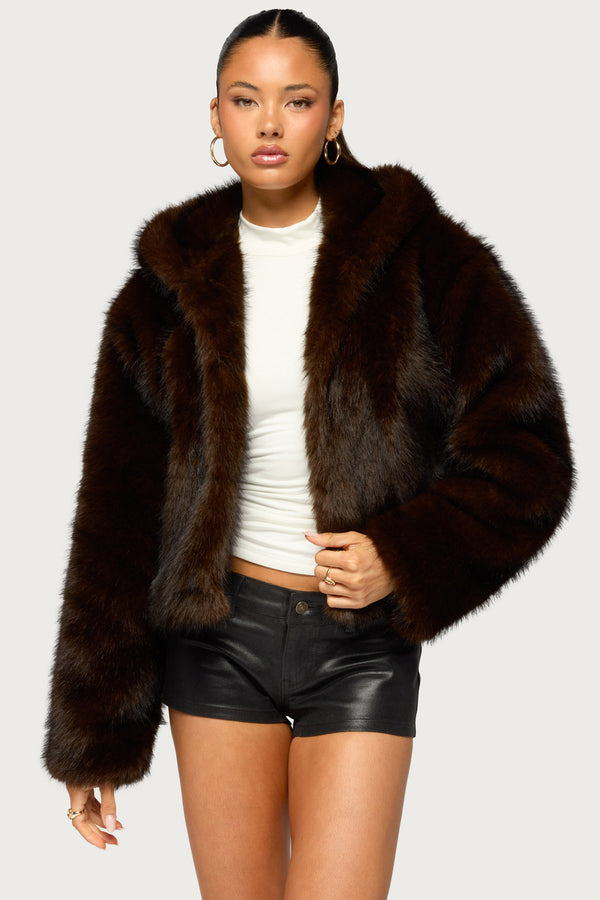 Faylin Hooded Faux Fur Jacket view 1