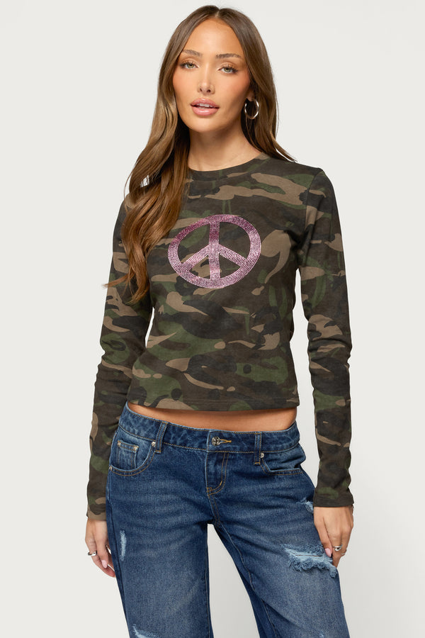 Peace Rhinestone Camo Top view 2