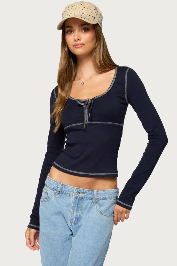 Harpen Contrast Stitch Long Sleeve Top view 1