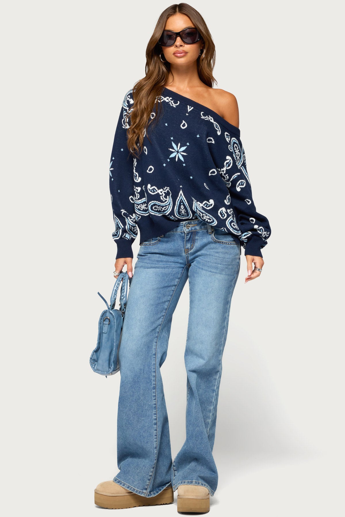 Faiga Off Shoulder Bandana Print Sweater