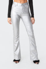 Luna Faux Leather Mid Rise Flared Jeans