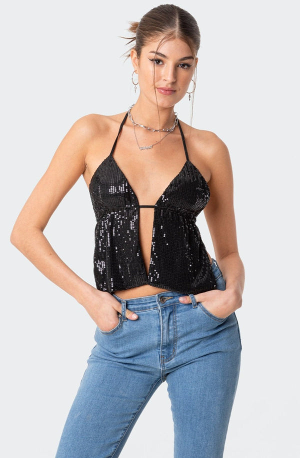 Estelle Open-Back Sequin Top view 1