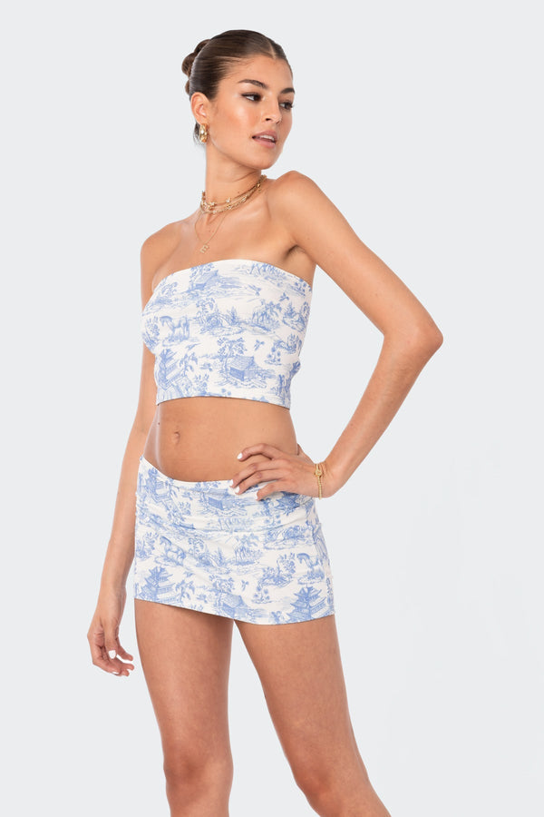 Delft Print Strapless Top view 2