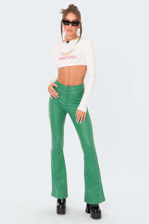 Luna Faux Leather Mid Rise Flared Jeans view 1