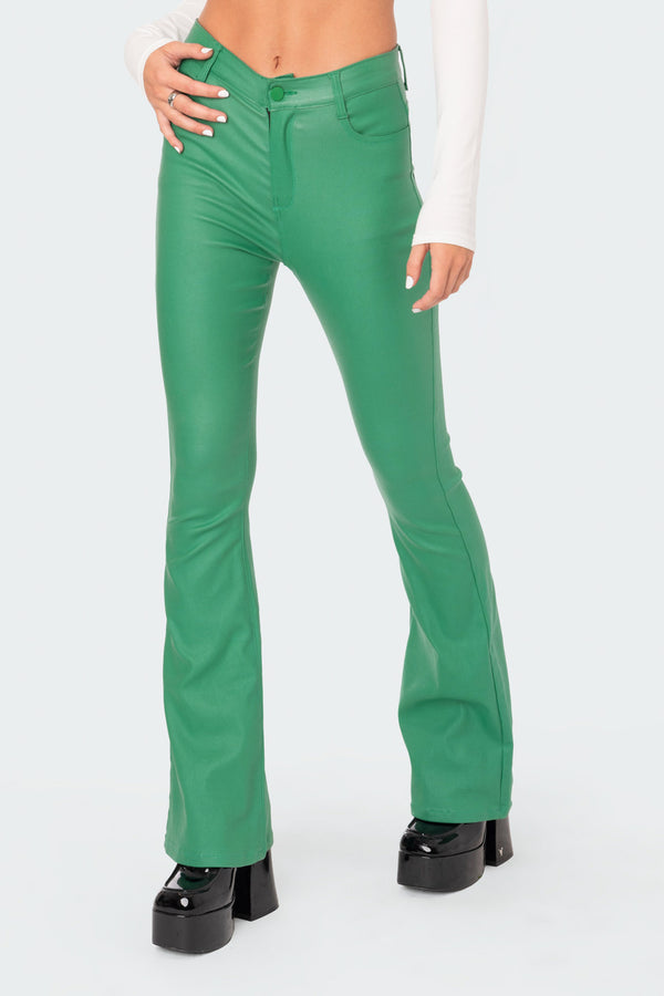 Luna Faux Leather Mid Rise Flared Jeans view 2