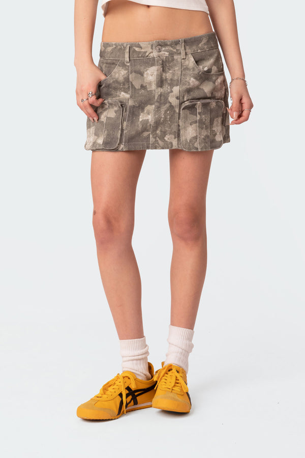 Camo Low Rise Denim Cargo Mini Skirt view 2