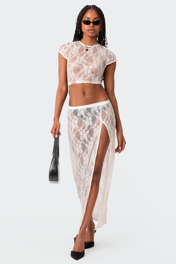 Aura Low Rise Sheer Lace Maxi Skirt view 1