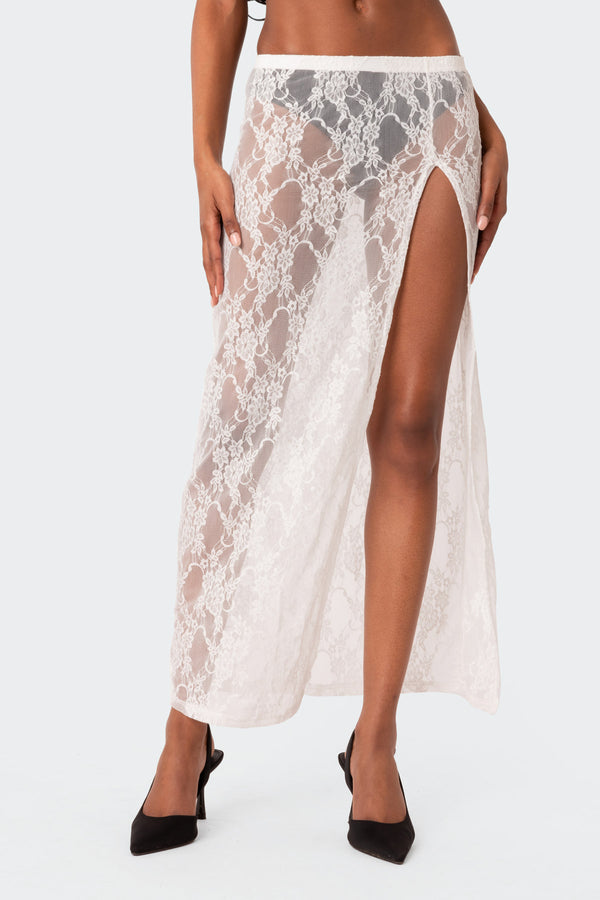 Aura Low Rise Sheer Lace Maxi Skirt view 2