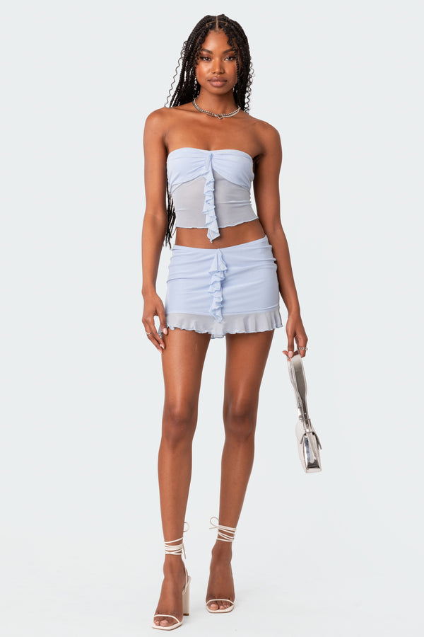 Solange Ruffle Mesh Mini Skirt view 1