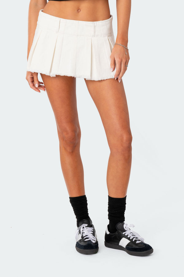 Washed Denim Pleated Micro Skort view 2