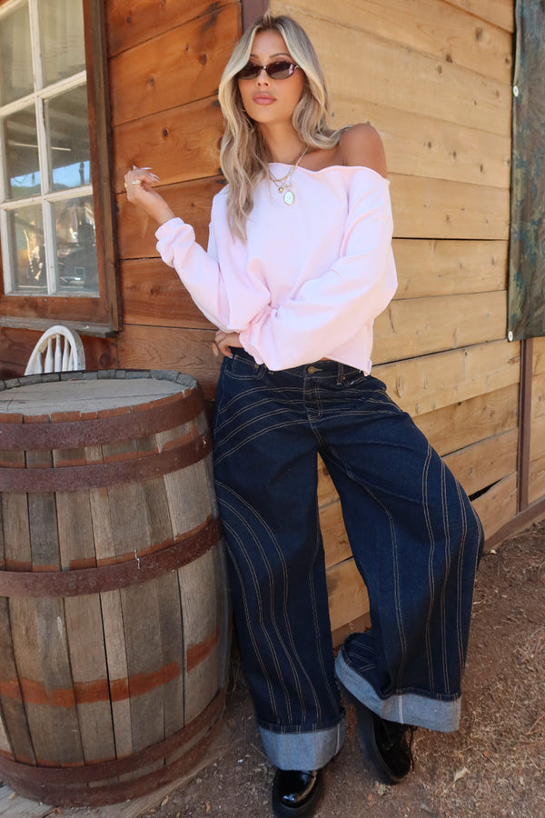 Cuffed Low Rise Baggy Jeans view 1