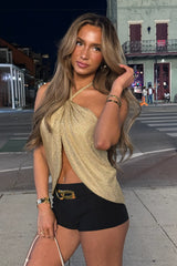 Stasia Sparkly Knit Split Front Top