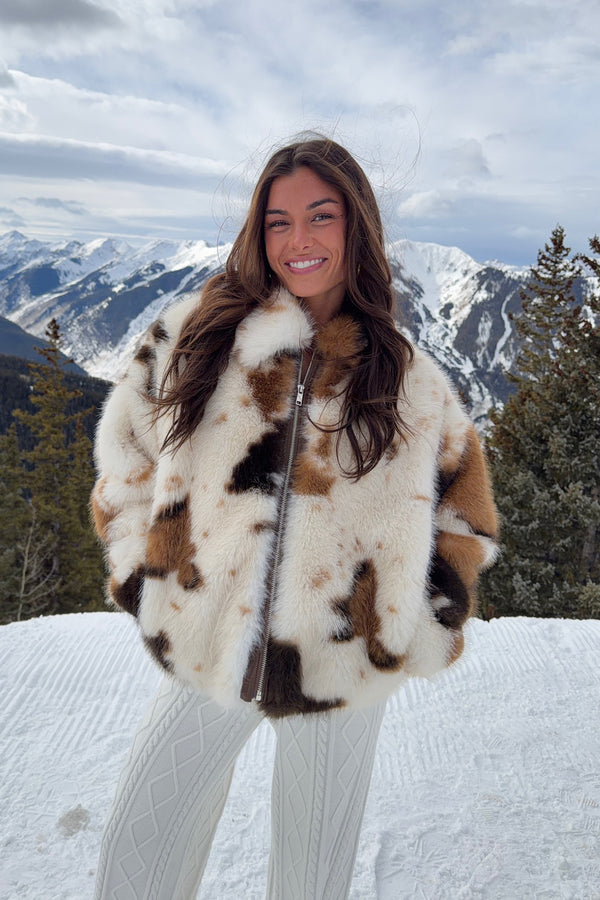 Rayan Cow Print Faux Fur Jacket view 1