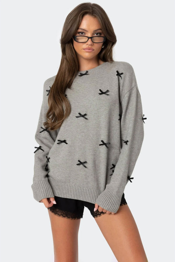Satin Effect Bow Oversized Sweater view 1
