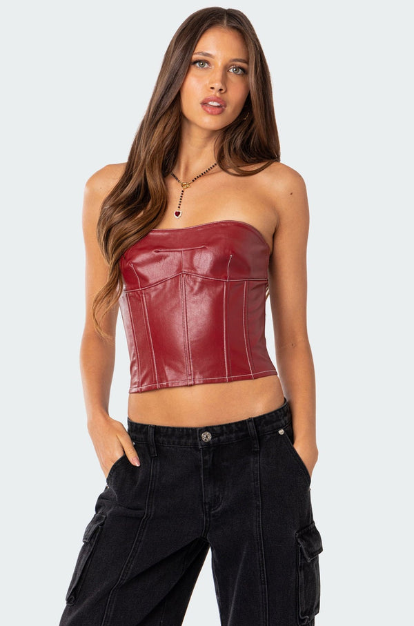 Moss Faux Leather Lace Up Corset view 1