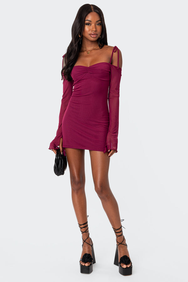 Ariel Off Shoulder Mesh Mini Dress view 1