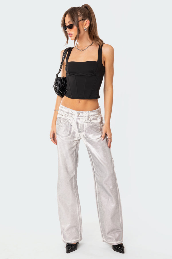 Jolene Metallic Low Rise Wide Leg Jeans view 1