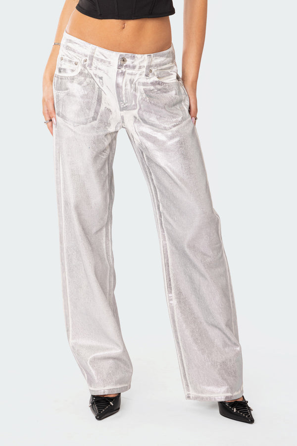 Jolene Metallic Low Rise Wide Leg Jeans view 2