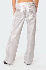 Jolene Metallic Low Rise Wide Leg Jeans