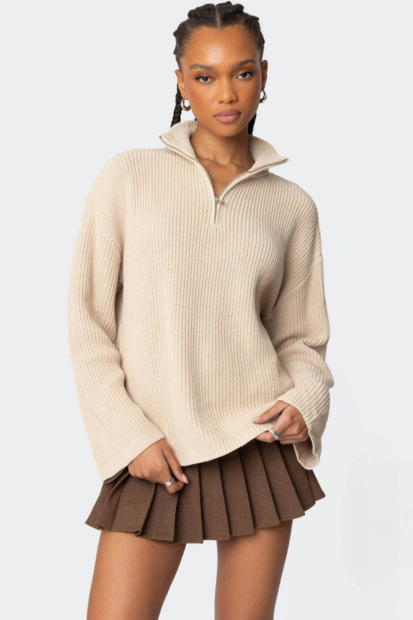 Amour High Neck Oversized Zip Sweater view 1
