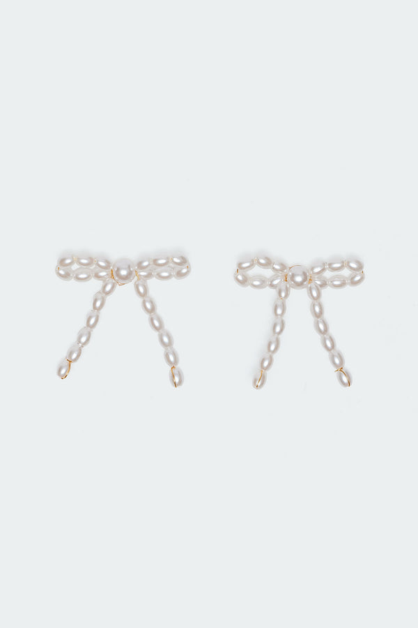 Pearl Bow Stud Earrings view 2
