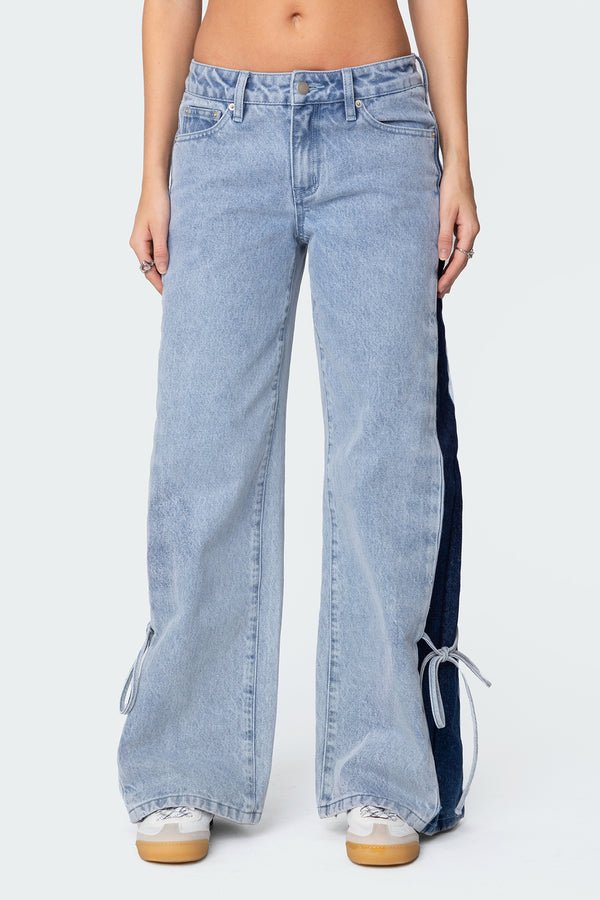 Contrast Split Washed Low Rise Bootcut Jeans view 2