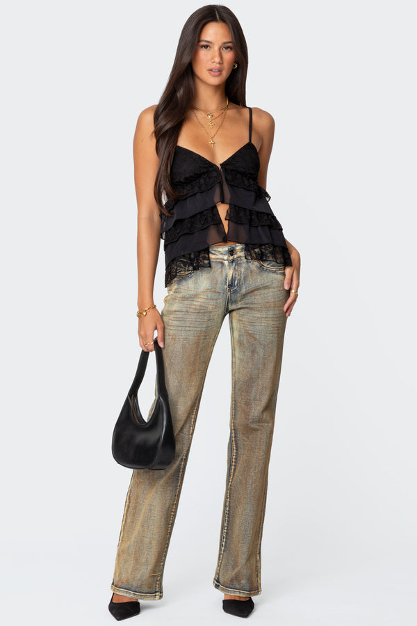 Lacey Split Front Ruffle Tank Top view 2