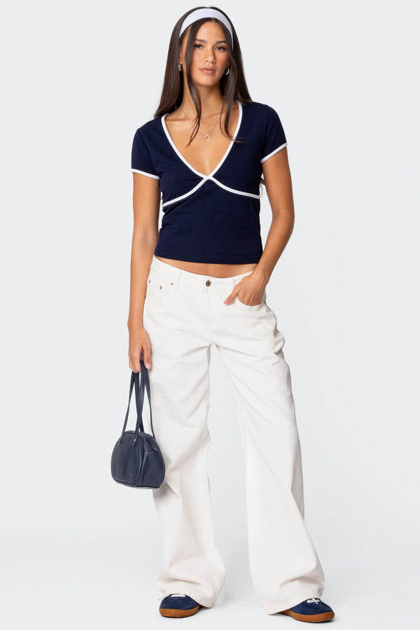 Alicia Contrast V Neck Top view 2