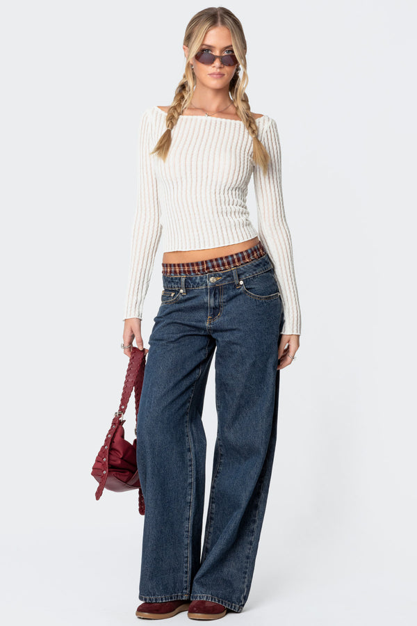 Textured Sheer Boat Neck Top view 2