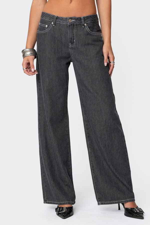 Pinstripe Low Rise Baggy Jeans view 2