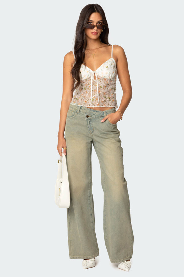 Flowery Sheer Embroidered Top view 2