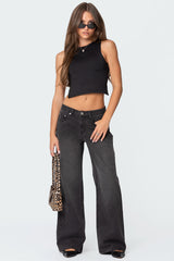 1980 Leopard Patch Low Rise Baggy Jeans