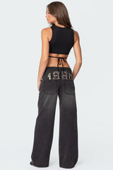 1980 Leopard Patch Low Rise Baggy Jeans