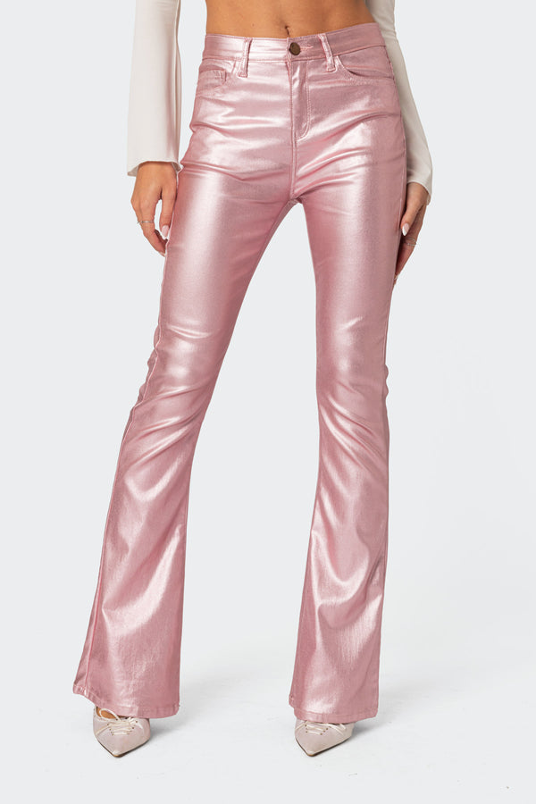 Luna Faux Leather Mid Rise Flared Jeans view 2