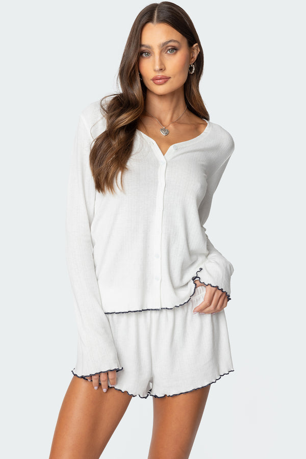 Chelsey Button Up Pointelle Top view 1