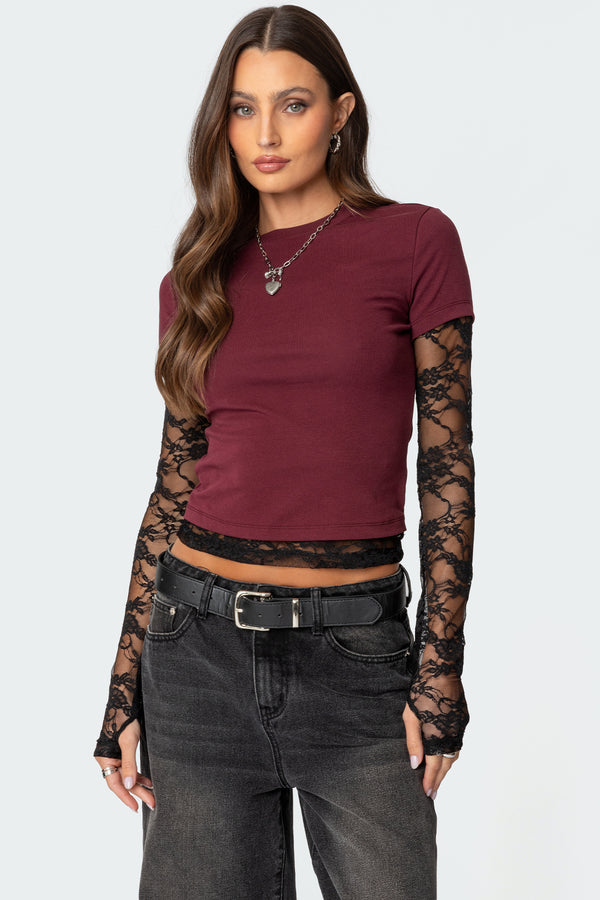 Layered Lace Sleeve Top view 1